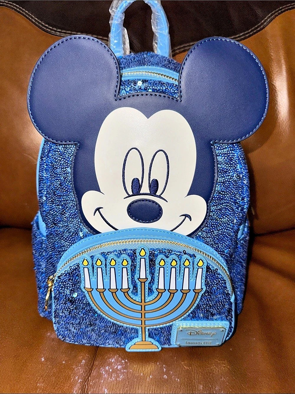 Loungefly Mickey Mouse Hanukkah Sequin Glow Mini Backpack Blue